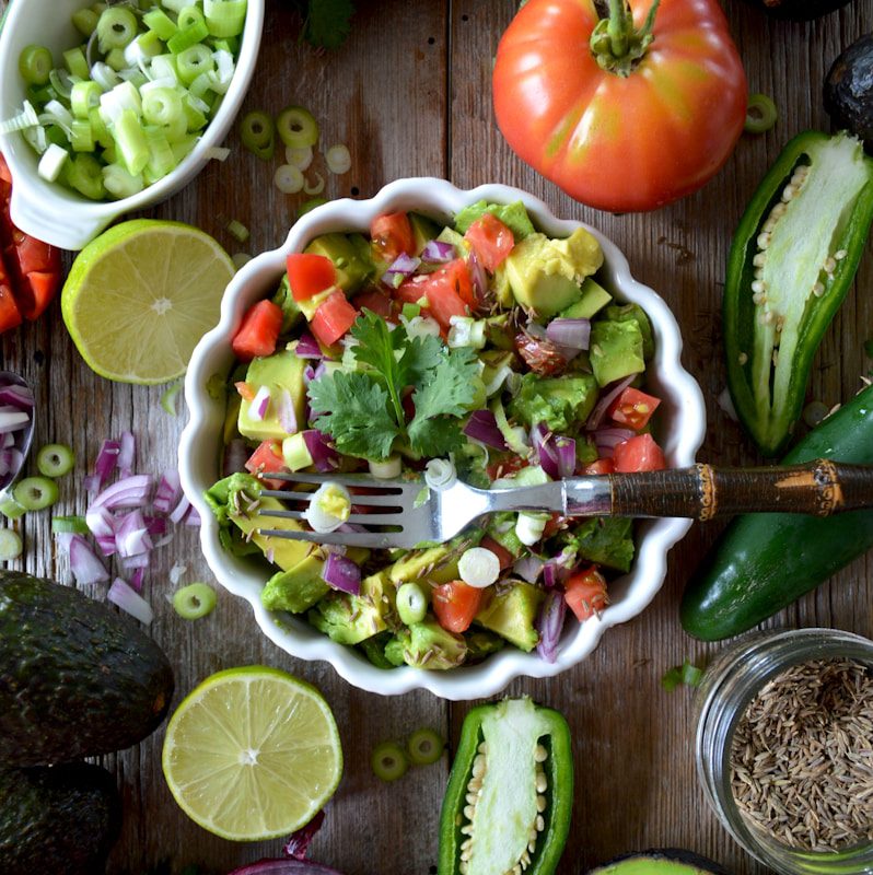 vegetable salad on bowl flat lay photography